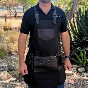 Canvas and Leather Apron - Color Black